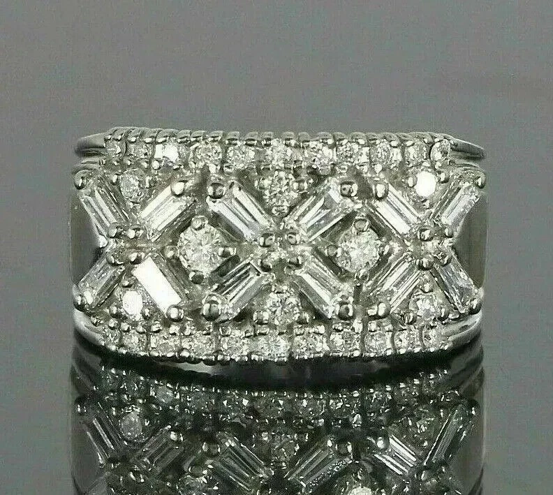 3Ct Baguette Cut Simulated Diamond Men's Wedding Band Ring 14k White Gold Plated — 第 1/4 张图片