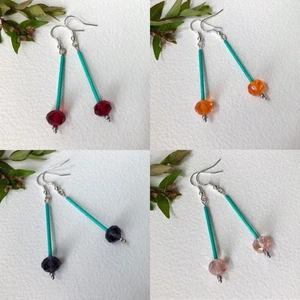 Dangly 'Lolly Pop' Earrings. Turquoise & Orange, Red, Pink or Purple Crystal - Picture 1 of 24