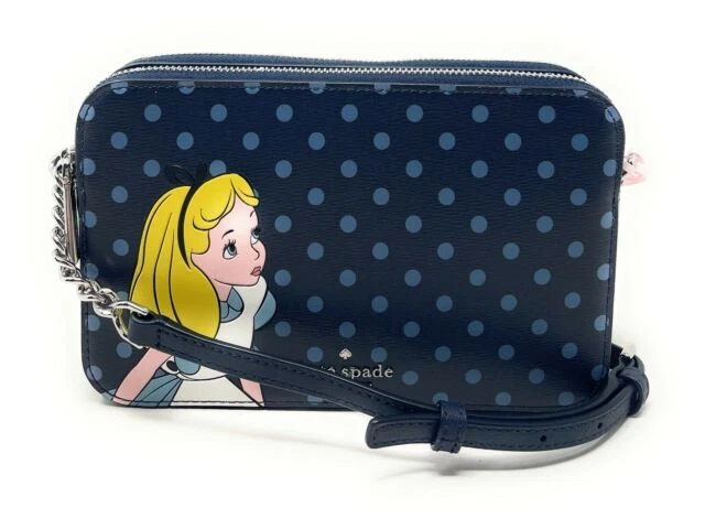 🔥NWT Disney x Kate Spade Alice in Wonderland Crossbody Handbag Navy Dots 🍄🩵🤍 - Image 1 of 1