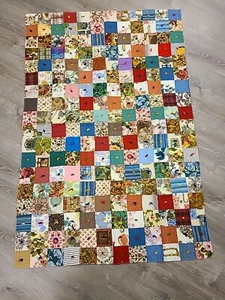 Vtg Patchwork Scrap I Spy Quilt Lap Blanket 45"x68" Cartoon Throw - Picture 1 of 19