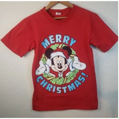 Camiseta DE COLECCIÓN AÑOS 80 PEQUEÑA Mickey Mouse Feliz Navidad Disney Años 80 EE. UU. PUNTADA ÚNICA Foto 1 de 4