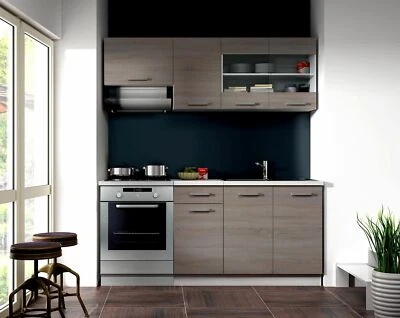 Küche Dave Mini 180 cm Küchenzeile Küchenblock Singleküche Eiche Sonoma Trüffel - Bild 1 von 4