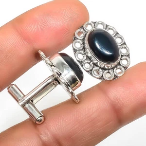 Black Onyx Gemstone 925 Sterling Silver Cufflink TCL7788-15 - Picture 1 of 1
