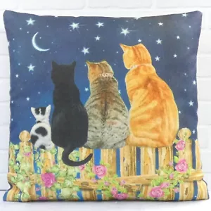 Cats On The Fence Cushion Cover Decorative Vintage Quirky Funny Animal Gift 18" - Picture 1 of 12