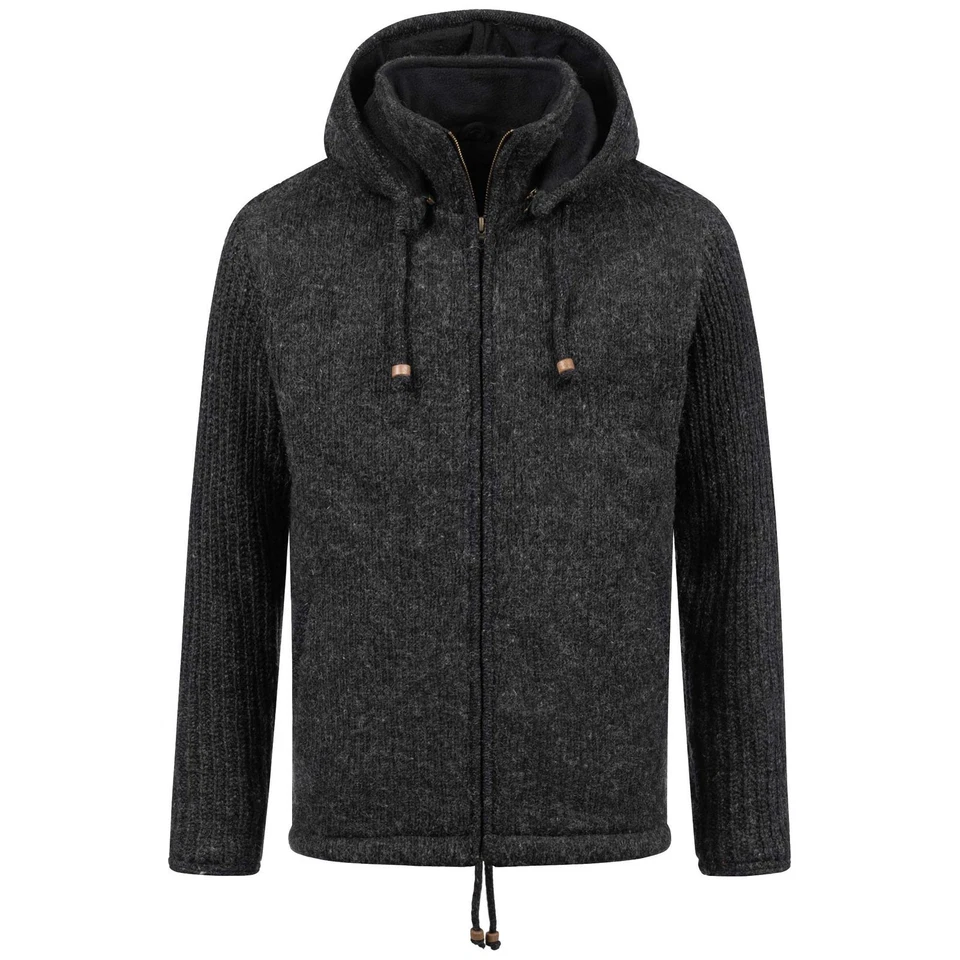 Strickjacke Schurwolle Nordisch Wolle Winter Jacke Kapuze Kragen Futter Unisex - Bild 1 von 1