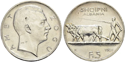 Albania Amet Zogu 1926 R 5 Franga Ari Rome Silver Coin Monedh Argjend Kosovo Cover