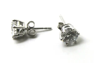 GENUINE 9CT WHITE GOLD CUBIC ZIRCONIA CLAW 6MM STUD EARRINGS *Free express post - Picture 1 of 6