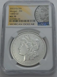 1890 CC Morgan .999 Silver Dollar NGC MS70 First Day Of Issue 2023 Fiji Mint - Picture 1 of 3
