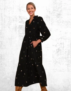Ex WYSE Women’s Long Sleeve Embroidered Cord Dress in Nina Black/Multi RRP £250 - Picture 1 of 8