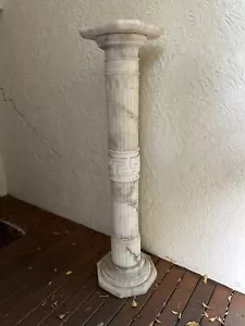 Antique White Alabaster Faux Marble Fluted Column w. Grecian Key Pedestal 19thC - Picture 1 of 8