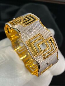 Vintage Dubai Handmade Bangle Bracelet In Solid 916 Stamped 22K Two-Tone Gold