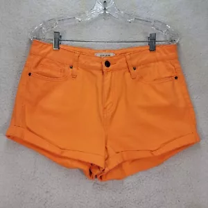 Adam Levine Womens Shorts Size 10 Orange Cotton Denim Cuffed High Rise Hot Pants - Picture 1 of 12