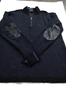 ROBERT GRAHAM Maglione Uomo 1/4 Zip Finto Collo 100% LANA (L) Blu - Foto 1 di 5