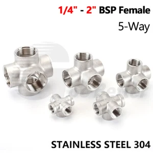 1/4" to 2" Female Thread Stainless Steel Pipe Fittings Five-Way Connector Elbow - Picture 1 of 17