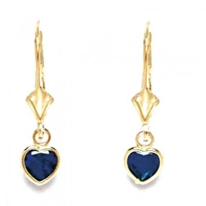 Women/Children 14K Gold Sapphire September Birthstone Dangle Heart Shape Earring - Picture 1 of 1