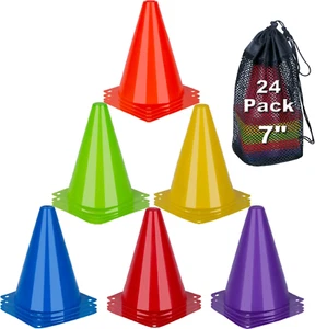 7 Inch Soccer Cones, 24 Pack Cones Sports Training Agility Field Marker Plastic - Picture 1 of 12