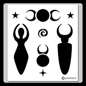 11 X 12-inch Wiccan Horned God and Spiral Goddess Symbols STENCIL Triple Moons - Picture 1 of 6