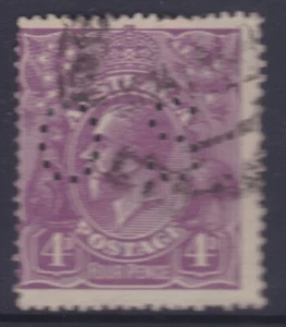 1921 KGV 4D Violet OS Perfin Australia Single WMK MELBOURNE REF: 4V19 - Picture 1 of 1