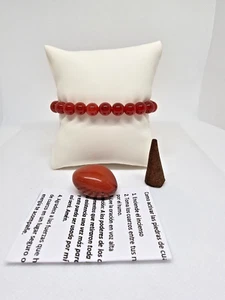 PULSERA CUARZO ROJO MAS PIEDRA DE CUARZO PROTECCION GRATIS INCIENSO ORACION - Picture 1 of 3