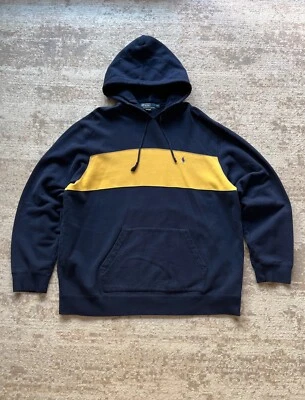 Moletom com capuz OG Polo Ralph Lauren tamanho XXL pequeno pônei vintage anos 90 colorblock - Imagem 1 de 4