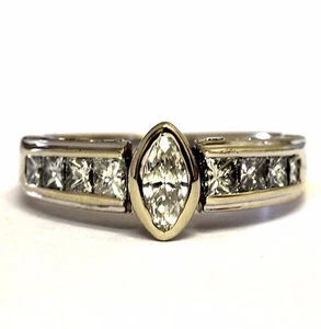 18k white gold 1.37ct bezel set marquise diamond engagement ring 7.2g estate - Picture 1 of 8