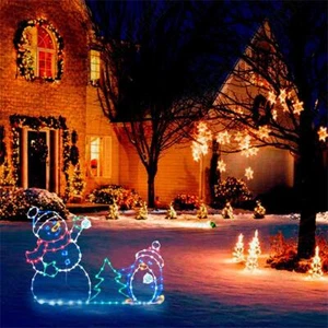 1x Animated Christmas Lamp Snowball Fight Active Glowing Snowman & Penguin Decor - Picture 1 of 5