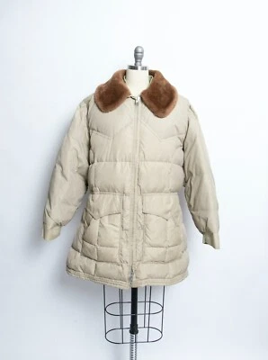 1960s Down Coat Puffer Jacket Beige M / L - Image 1 of 4