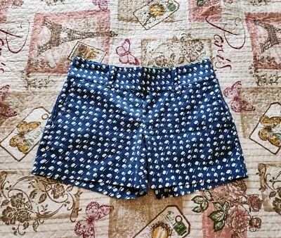 Pantalones Cortos Chinos Ciudad Ann Taylor Geométricos Cremallera Lateral Mujer Azul Blanco Talla 0 Foto 1 de 4