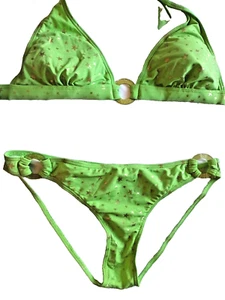 Primark Ocean Club 12/14 Green Mix Removable Pads Halterneck Triangle Bikini Set - Picture 1 of 6