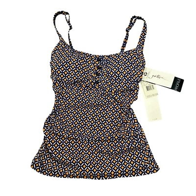 Top de baño Gottex Tankini talla 32D azul naranja blanco acolchado con aros geométrico Foto 1 de 4