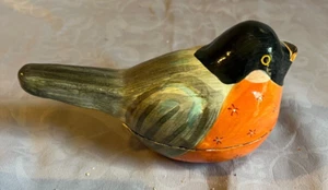 VINTAGE ~ HANDPAINTED LACQUERED PAPER MACHE FIGURAL ROBBIN BIRD TRINKET BOX - Picture 1 of 14