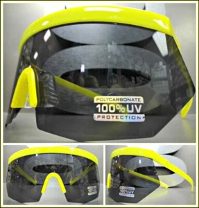 OVERSIZE EXAGGERATED 90s RETRO SPORTY WRAP Style SUNGLASSES XL Neon Yellow Frame - Picture 1 of 7