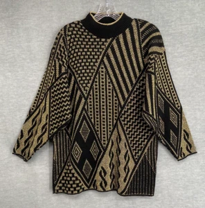 Vintage Anthony Richards Pullover Medium schwarz gold metallic Acryl hergestellt in den USA 1x getragen - Bild 1 von 16