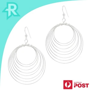 Eight Concentric Hoops Sterling Silver 925 Hook Earrings - Picture 1 of 6