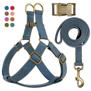 Individuelles PU Leder Step In Geschirr & Leine Set ID Name Telefon Gravur für Haustiere S M - Bild 1 von 22