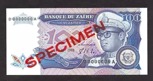 Zaire 100 Zaires Specimen 1988 P-33s UNC - Picture 1 of 2