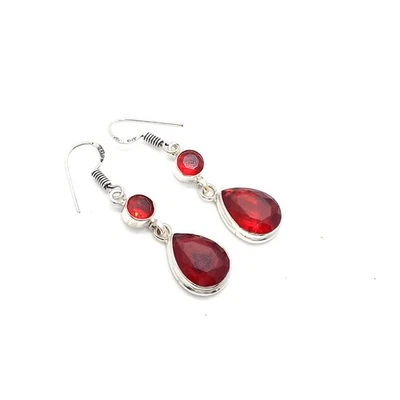 Pendientes colgantes de plata de ley 925 de Mozambique granate piedras preciosas joyería Foto 1 de 4