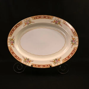 Noritake Oval Platter 13 5/8" X 10 1/4" Redlace w/Gold Japan 1920+ M-in-Wreath - Picture 1 of 16