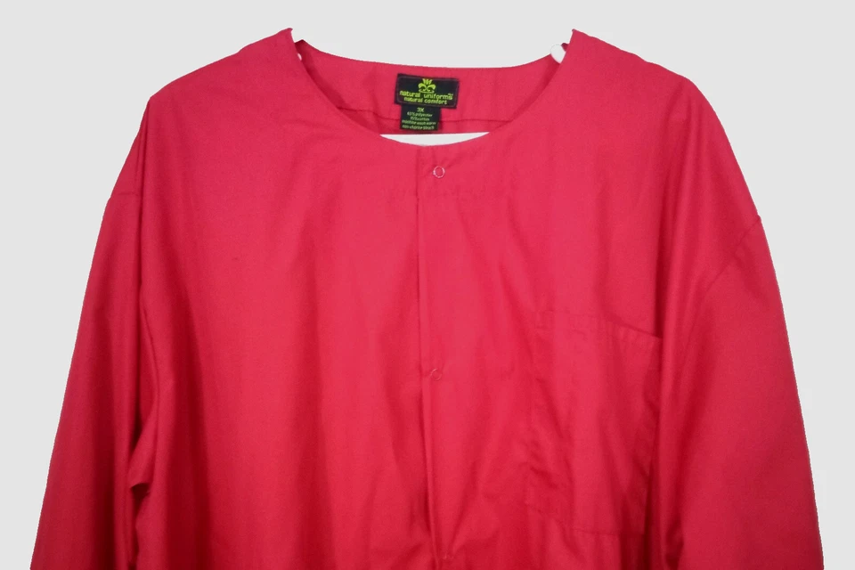 Натуральная форма скраб Топ, длинным рукавом Sz 3 X, красный, поли/хлопковая смесь Snap спереди - Изображение 1 из 4