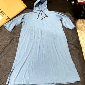 Prada Hoodie Long Like A Dress Color Blue 100% Cotton - Picture 1 of 10
