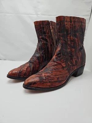 Botas de cowgirl 7B femininas Tony Lama enguia ocidental manchada preta marrom vintage panturrilha média - Imagem 1 de 4