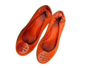 Tory Burch Reva Ballerinas Größe 8,5 orange Wildleder Leder Slipper Schuhe Luxus - Bild 1 von 6