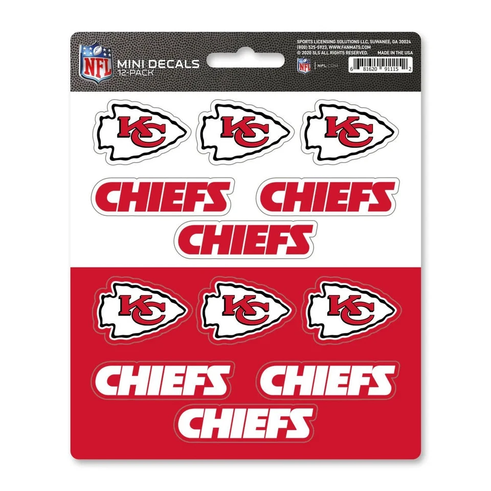 Kansas City Chiefs Set of 12 Vinyl Sticker Decal Sheet