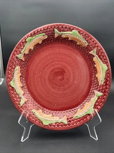 Fioriware Jardinware Rainbow Trout FISH Dinner Plate RED Zanesville Art Pottery - Picture 1 of 19