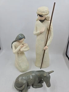 Willow Tree Three (3) Piece Nativity Joseph Mary  Baby Jesus Donkey Sue Lordi - Picture 1 of 7