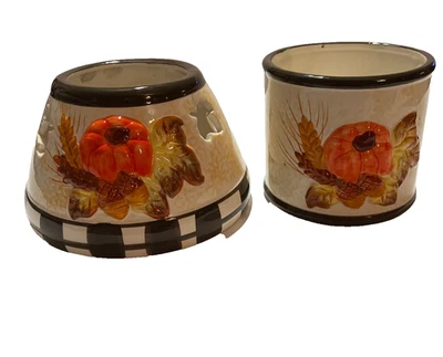 Lámpara Vela Otoño Otoño Acción de Gracias Calabaza Vela Pantalla Topper e Inferior 9" Foto 1 de 3