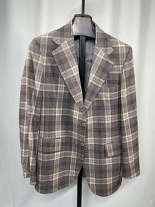 Mens Vintage Jacket SIZE 40 LONG BIG & TALL plaid wool 70s grey blazer - Picture 1 of 6