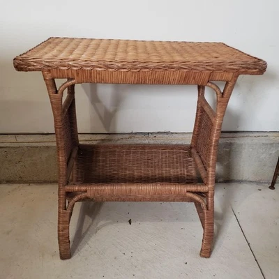 Vintage Wicker & Wood  Side End Table Magazine Rack Book Shelf 24"x15"x24" MINT - Image 1 of 4