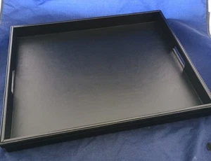 Ralph Lauren Black Leather Bar Tray CFT75-600 16" x 20" Custom Glass VINTAGE NEW - Picture 1 of 15