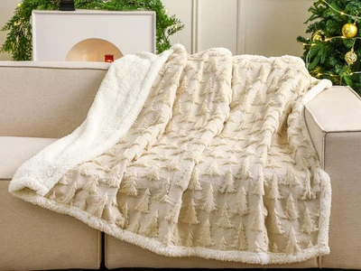 Manta Sherpa de Navidad 3D Árbol de Navidad Copo de Nieve Reno Doble Cara Foto 1 de 4